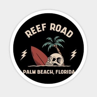 Vintage Surfing Reef Road Palm Beach Florida // Retro Surf Skull Magnet